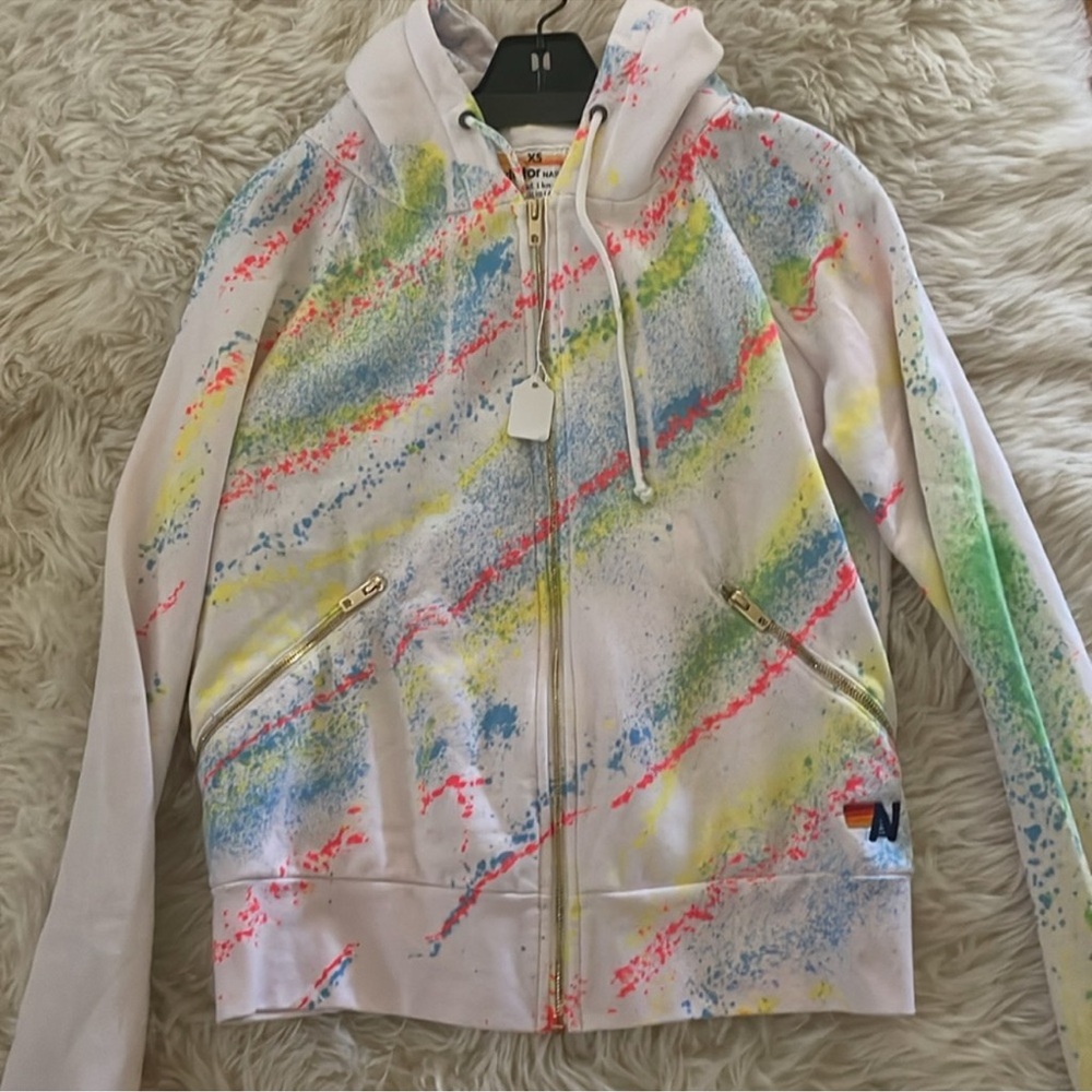 Aviator nation Artist Collection Hand Painted zip pocket hoodie unisex Size XS